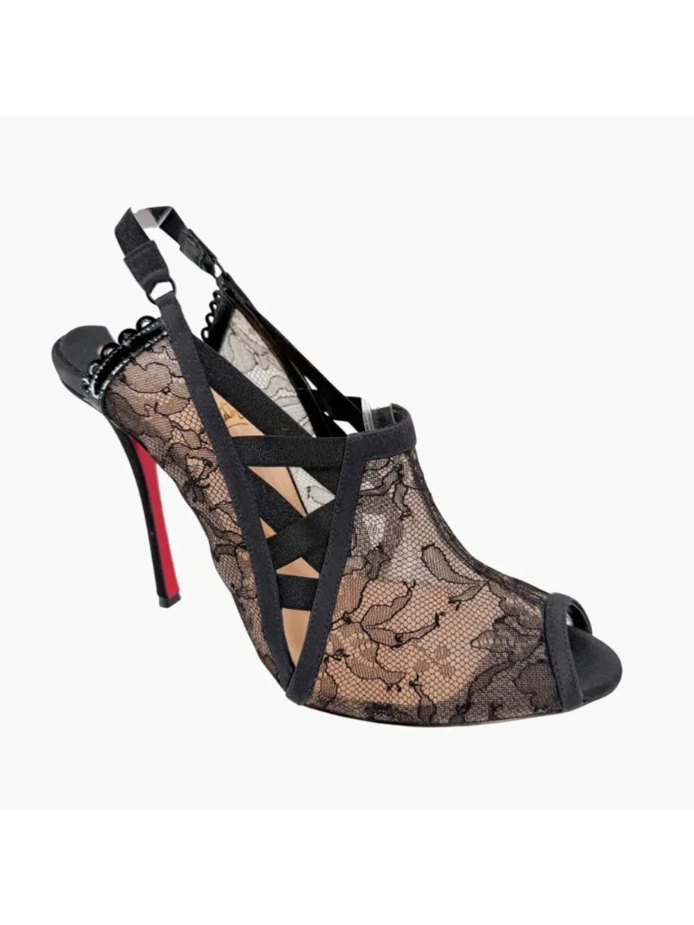 Christian Louboutin Guiptik Slingback Pumps Heels Lace Chantilly Size 40 US 10